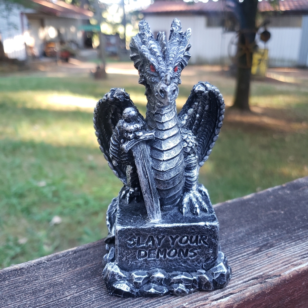 2020 DWK Dragon 'Slay Your Demons' Resin Figurine - ALMOST 5.5" TALL